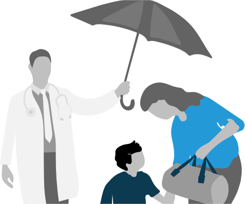 Doctor holding an umbrella for patients in the rain